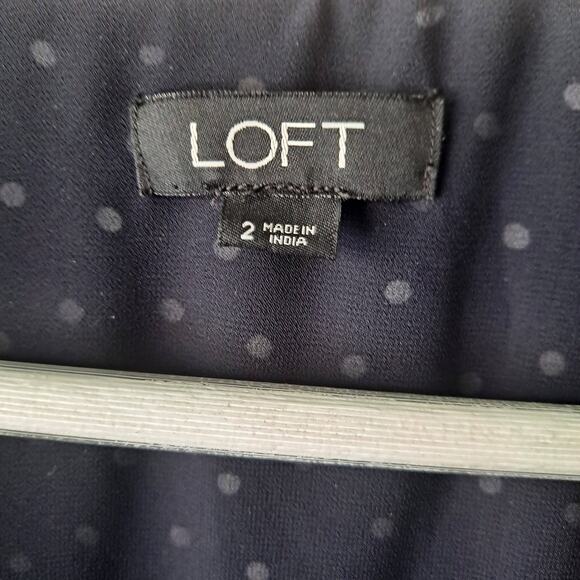 Loft Navy Blue Polka Dotted Short Bell Sleeve Ruffle Wrap Romper Dress - Size 2 - Picture 12 of 13